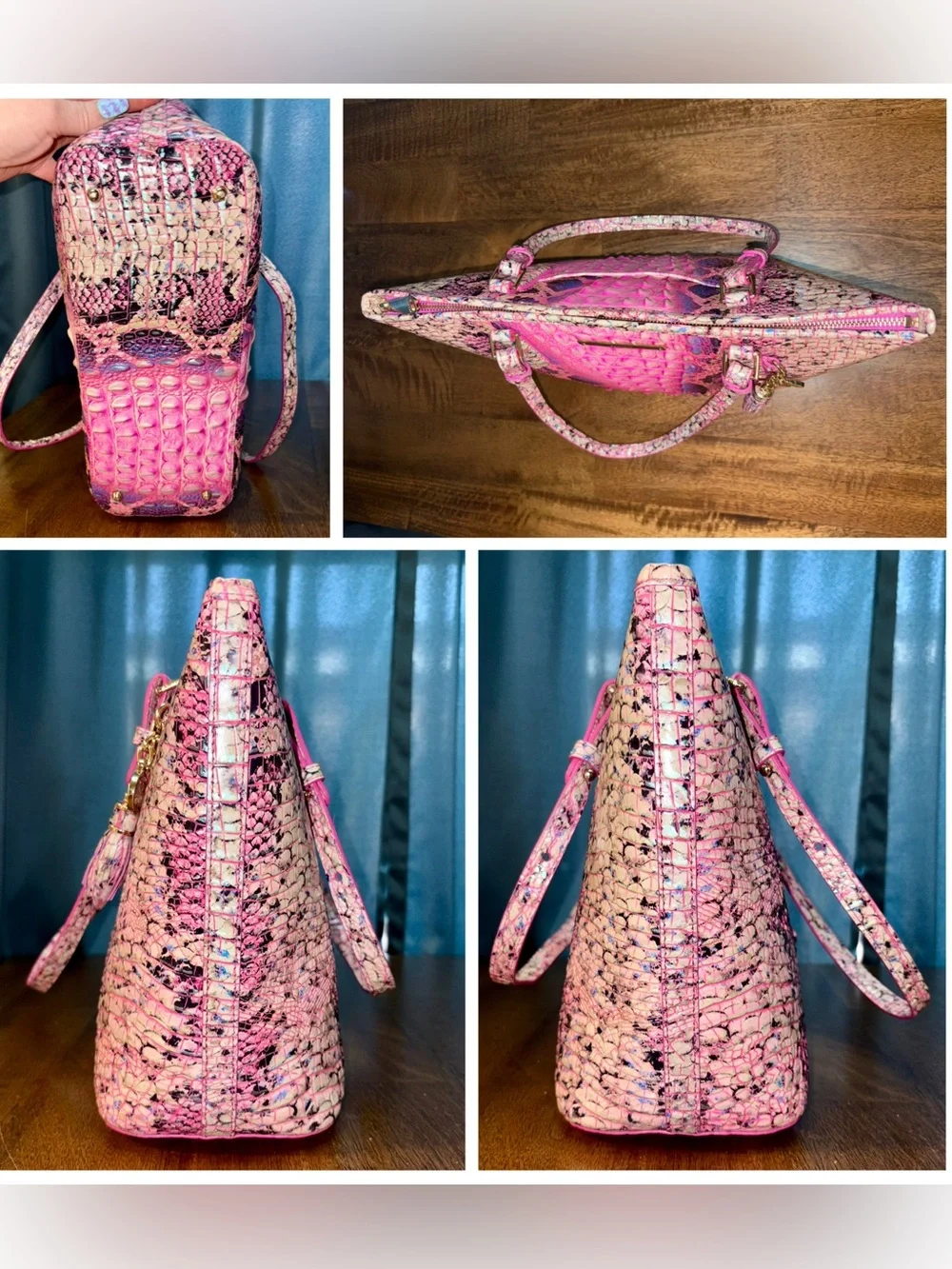 Brahmin EUC Md Asher - Pink Cobra Ombré - Front EYE - Neon Pink, Purple